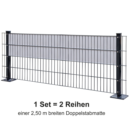 Sichtschutzelemente SET grün für 6-5-6er Doppelstabmatten - für 2 Reihen à 2,5m